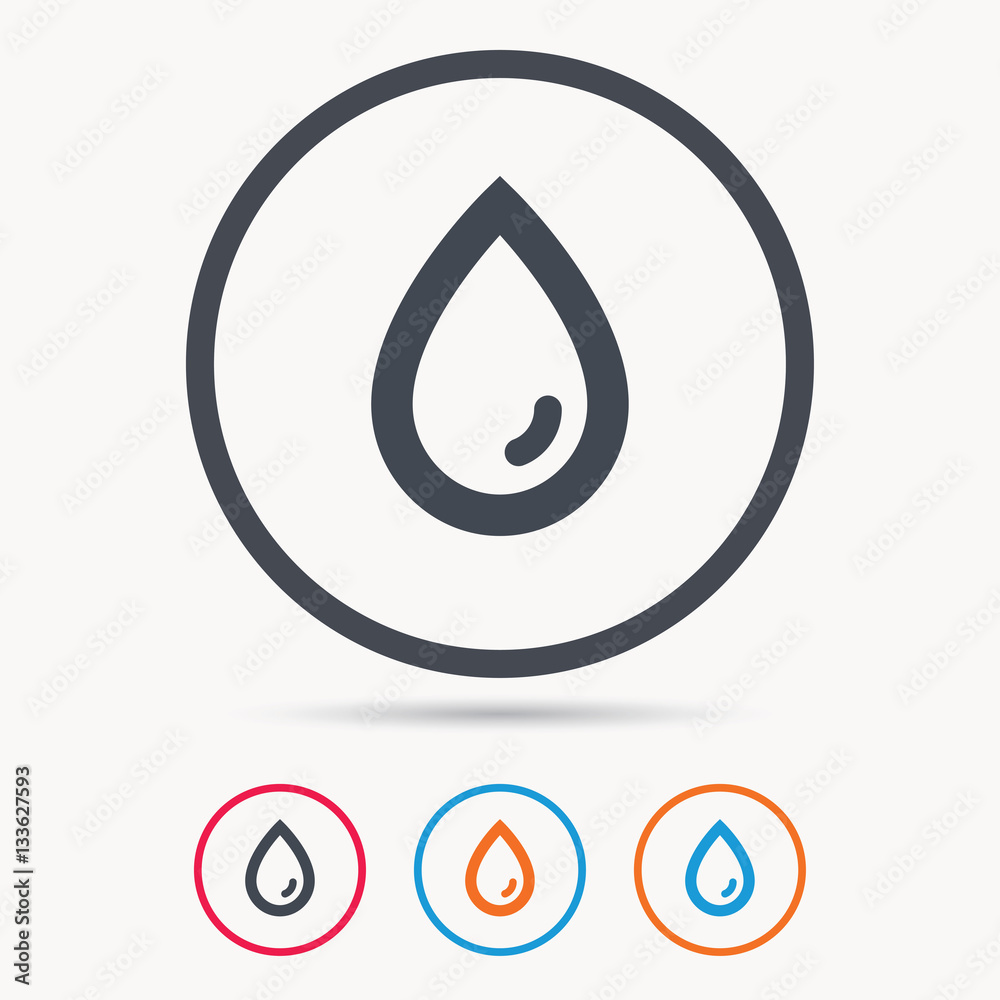Water drop icon. Natural aqua symbol. Colored circle buttons with flat web icon. Vector Water drop icon. Natural aqua symbol. Colored circle buttons with flat web icon. Vector