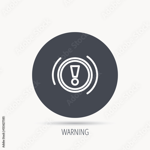 Warning icon. Dashboard attention sign. Caution exclamation mark symbol. Round web button with flat icon. Vector