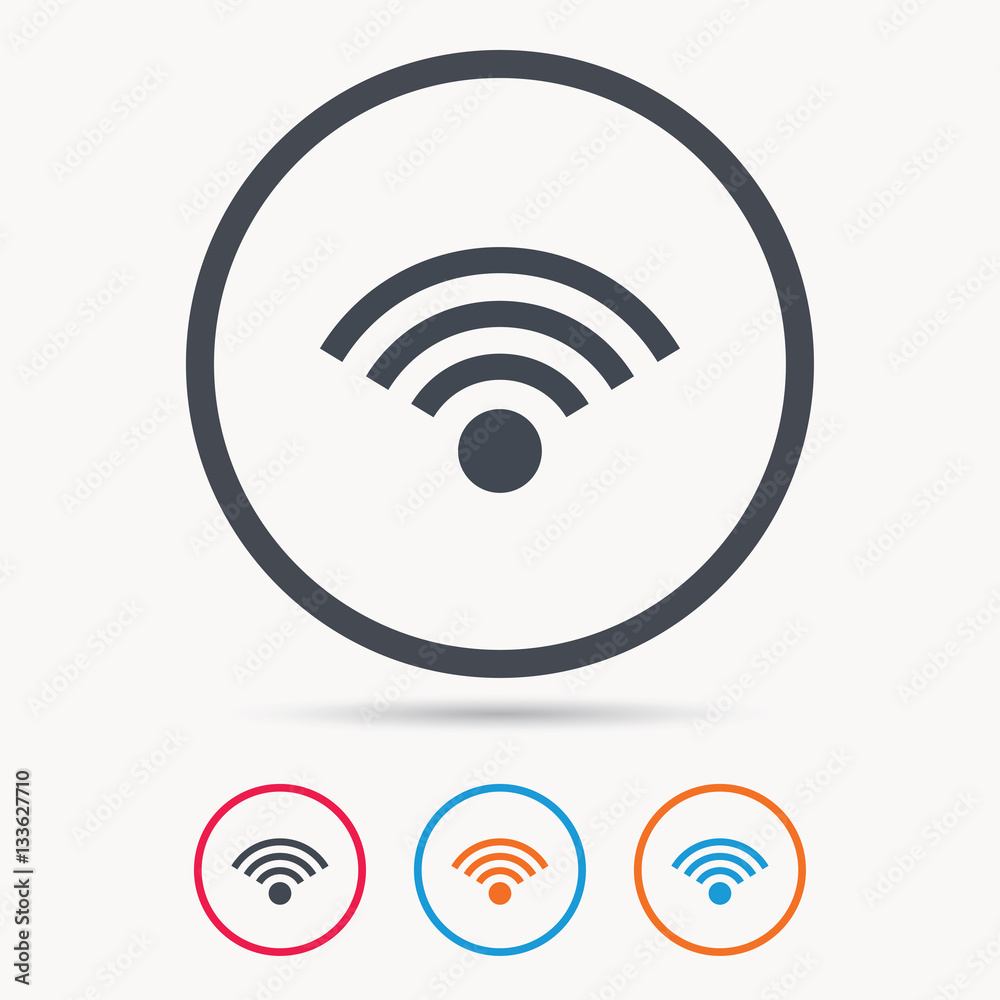 Wifi icon. Wireless internet sign. Communication technology symbol. Colored circle buttons with flat web icon. Vector Wifi icon. Wireless internet sign. Communication technology symbol. Colored circle buttons with flat web icon. Vector