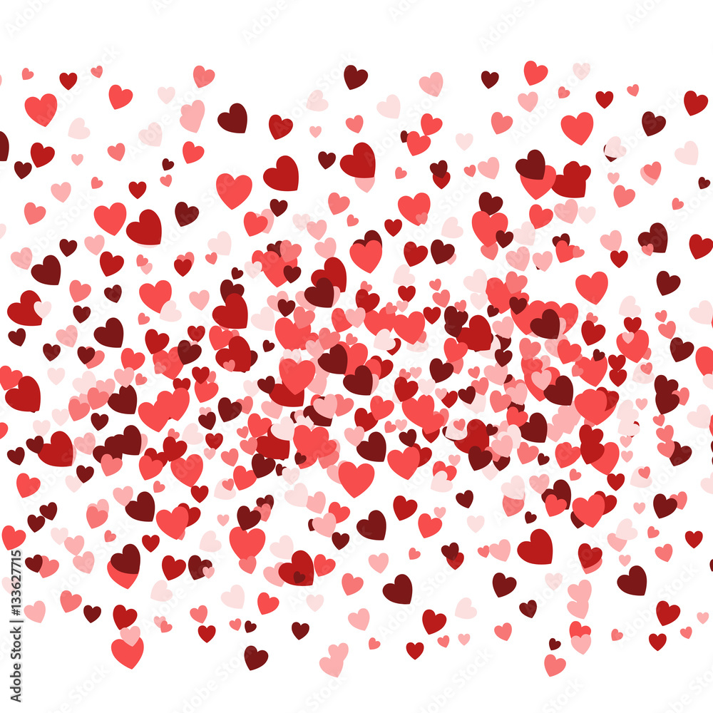 Valentine's day background, romantic texture. Hearts confetti backdrop. Vector illustration