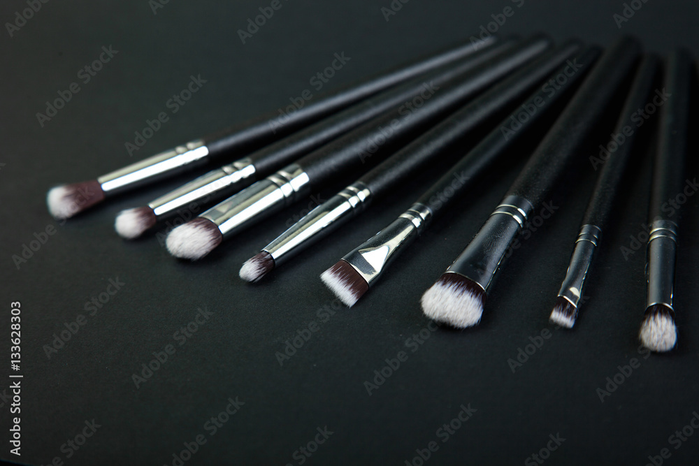 Fototapeta Brush with natural bristles for professional makeup, closeup, co