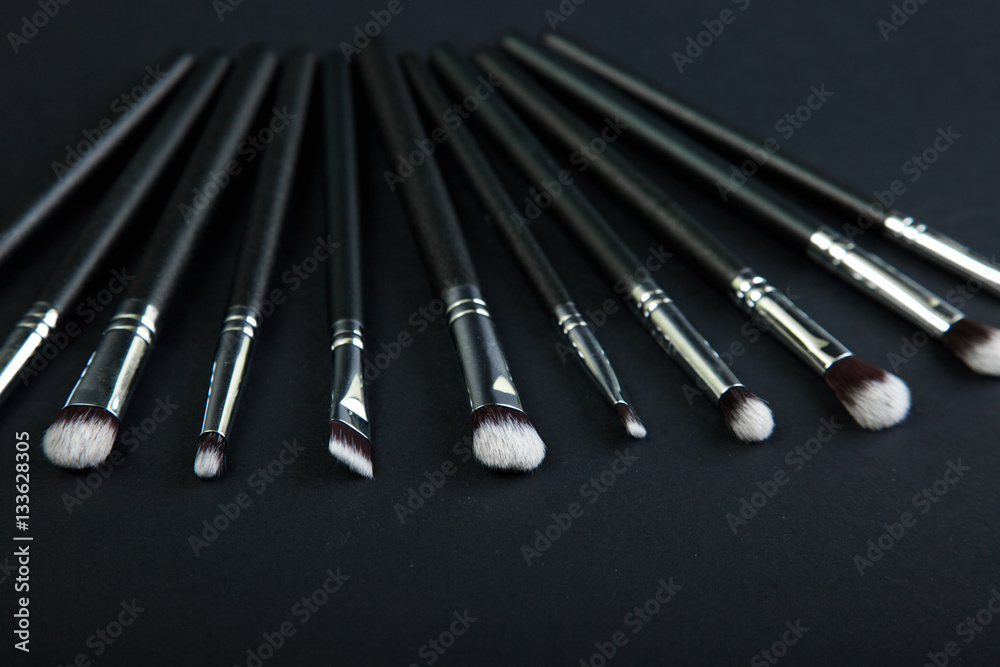 Brush with natural bristles for professional makeup, closeup, co Brush with natural bristles for professional makeup, closeup, co