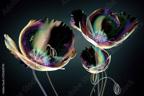 color glass flower isolated on black , the poppy