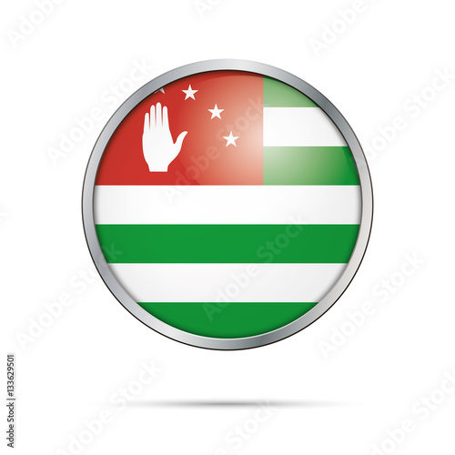 Vector Abkhazian flag button. Abkhazia flag in glass button style with metal frame.
