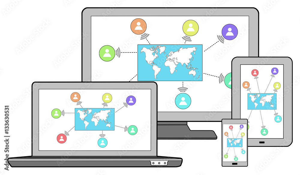Global connection concept on different devices Global connection concept on different devices