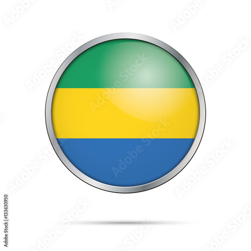 Vector Gabonan flag button. Gabon flag in glass button style with metal frame. Free Download Vector Gabonan flag button. Gabon flag in glass button style with metal frame. - GFXLoad
