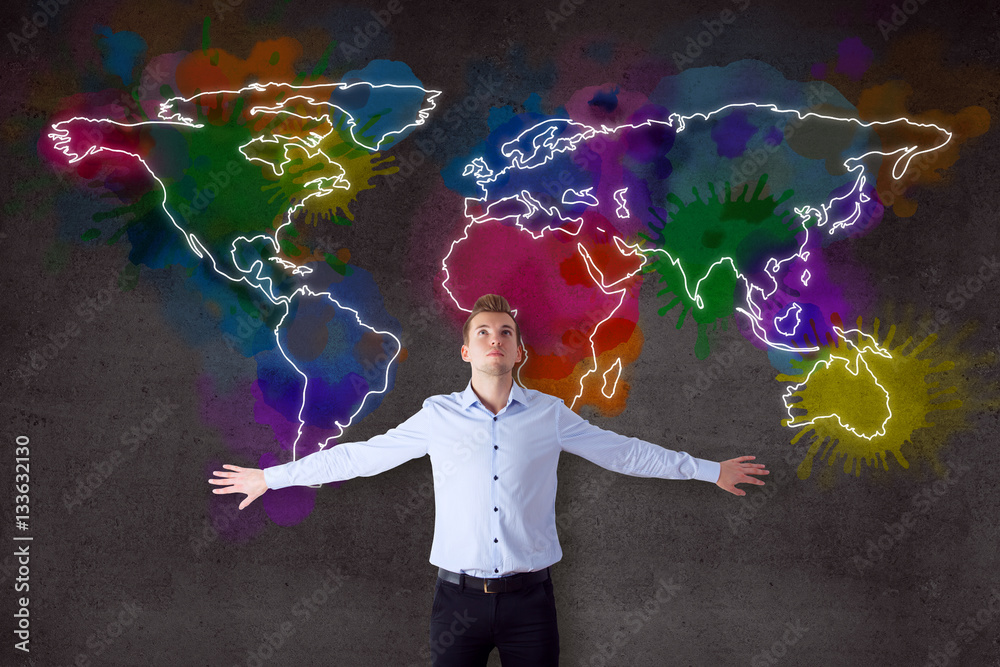 businessman and drawing world map