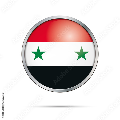 Vector Syrian flag button. Syria flag in glass button style with metal frame. Free Download Vector Syrian flag button. Syria flag in glass button style with metal frame. - GFXLoad