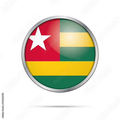 Free Download Vector Togolese flag button. Togo flag in glass button style with metal frame. - GFXLoad