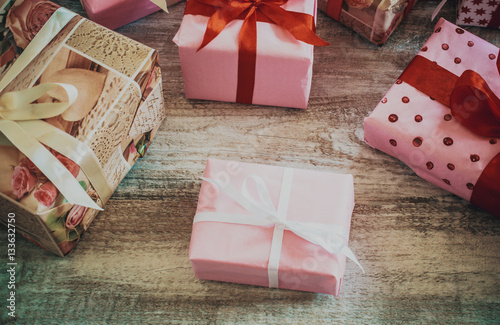 Gifts for the holiday in a beautiful package. Selective focus.   photo