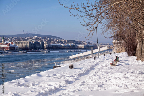 embankment of Danube river at winter