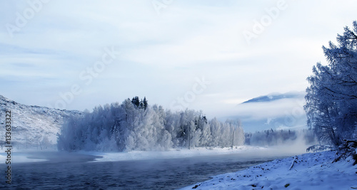 Winter landscape with Katun river at Altai mountains