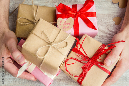 Gifts for the holiday in a beautiful package. Selective focus.   photo