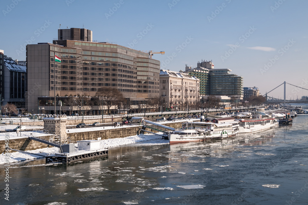 Embankment of Danube river at winter Embankment of Danube river at winter