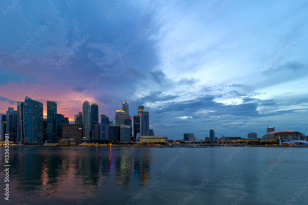 Sunset  over Singapore Modern Skyline