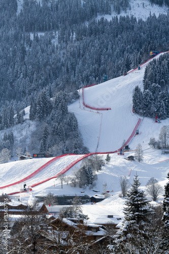 City of Kitzbühel with Hahnenkamm and Streif