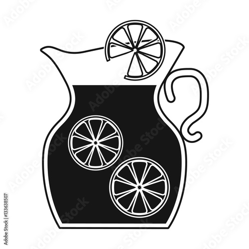 Jug of lemonade icon in black style isolated on white background. Picnic symbol stock vector illustration.