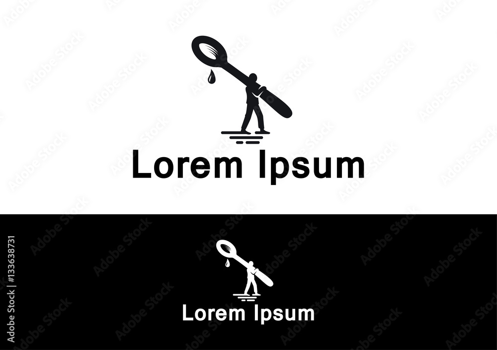 Stop hunger icon / Stick man carrying an enormous spoon Stop hunger icon / Stick man carrying an enormous spoon