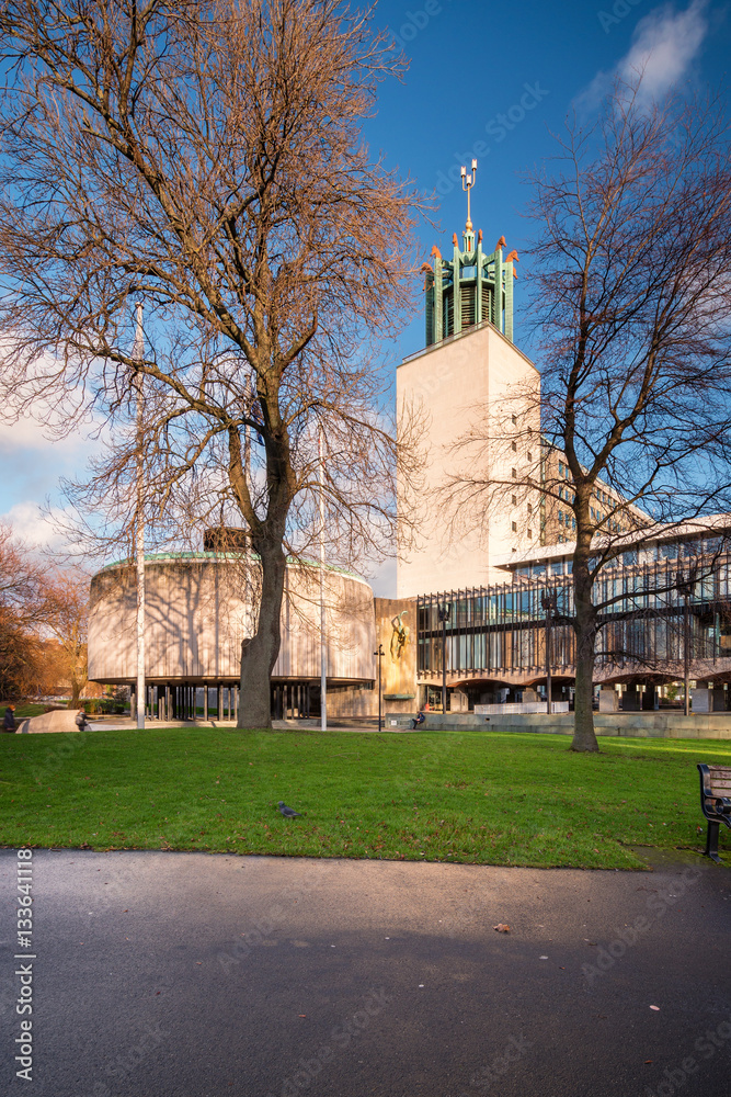 Obraz premium Newcastle Town Hall, or Civic Centre is located in the Haymarket area of Newcastle. Completed in 1967, it is now a grade two listed building