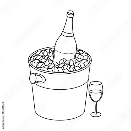 Champagne bottle in an ice bucket icon in outline style isolated on white background. France country symbol stock vector illustration.