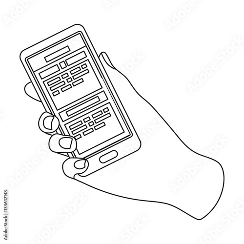 Mobile translator icon in outline style isolated on white background. Interpreter and translator symbol stock vector illustration.