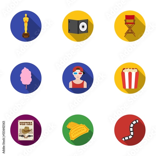 Films and cinema set icons in flat style. Big collection of films and cinema vector symbol stock illustration photo