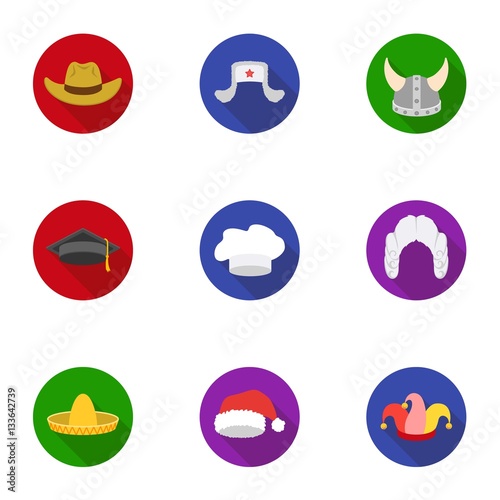 Hats set icons in flat style. Big collection of hats vector symbol stock illustration