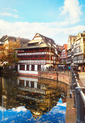 Petit France medieval old town district of Strasbourg, Alsace France, toned