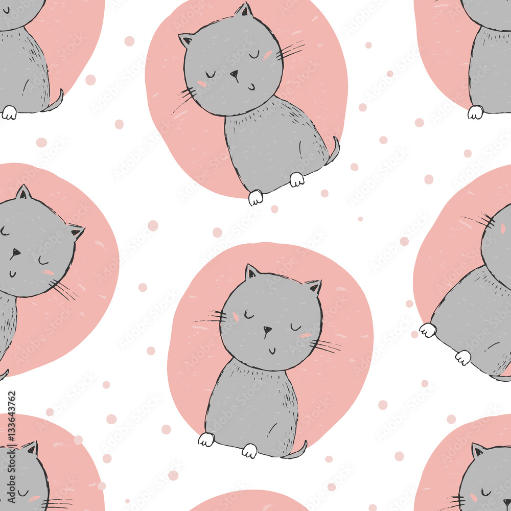 Cute cats seamless pattern background Stock Vector | Adobe Stock