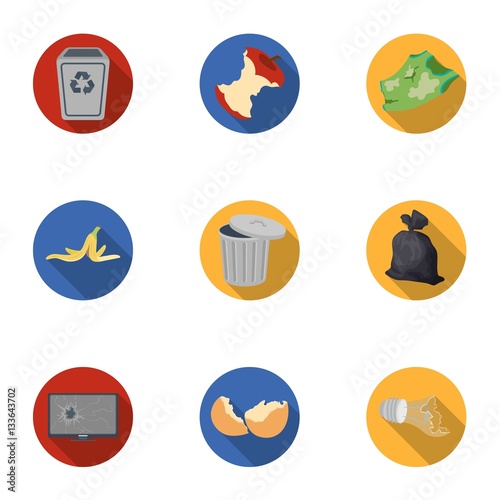 Trash and garbage set icons in flat style. Big collection of trash and garbage vector symbol stock illustration
