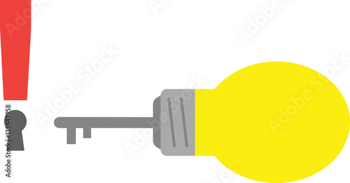Light bulb with key and exclamation mark keyhole