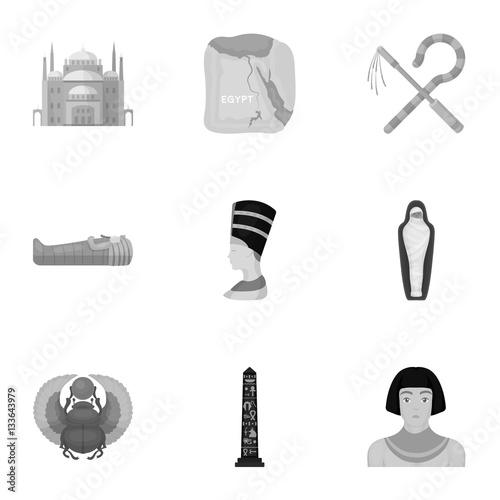 Ancient Egypt set icons in monochrome style. Big collection of ancient Egypt vector symbol stock illustration
