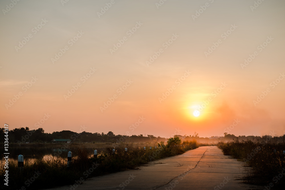 landscape of road on sunset background landscape of road on sunset background