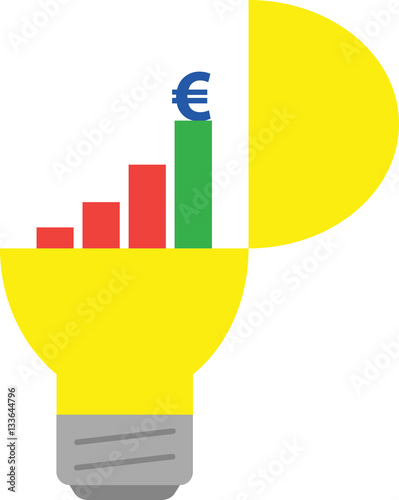 Open light bulb with business chart and euro