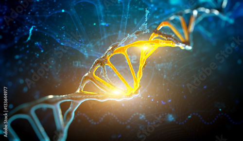 Digital illustration DNA structure in blue background photo