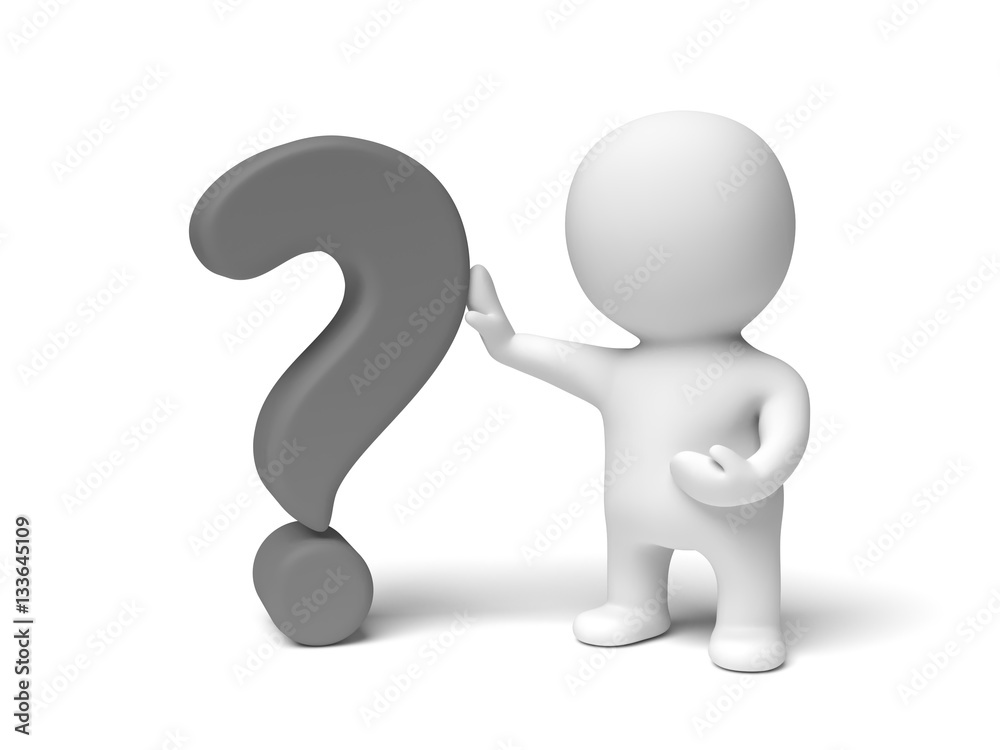 white 3d character with a big question mark (isolated on a white background) white 3d character with a big question mark (isolated on a white background)