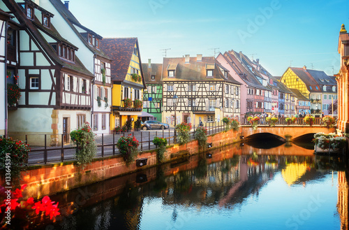 canal of Colmar, most famous town of Alsace, France, toned