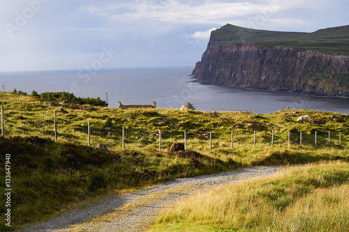 Sea cliffs overlooking Loch Pooltiel near Dunvegan on the Isle of Skye, Scotland, UK.       photo