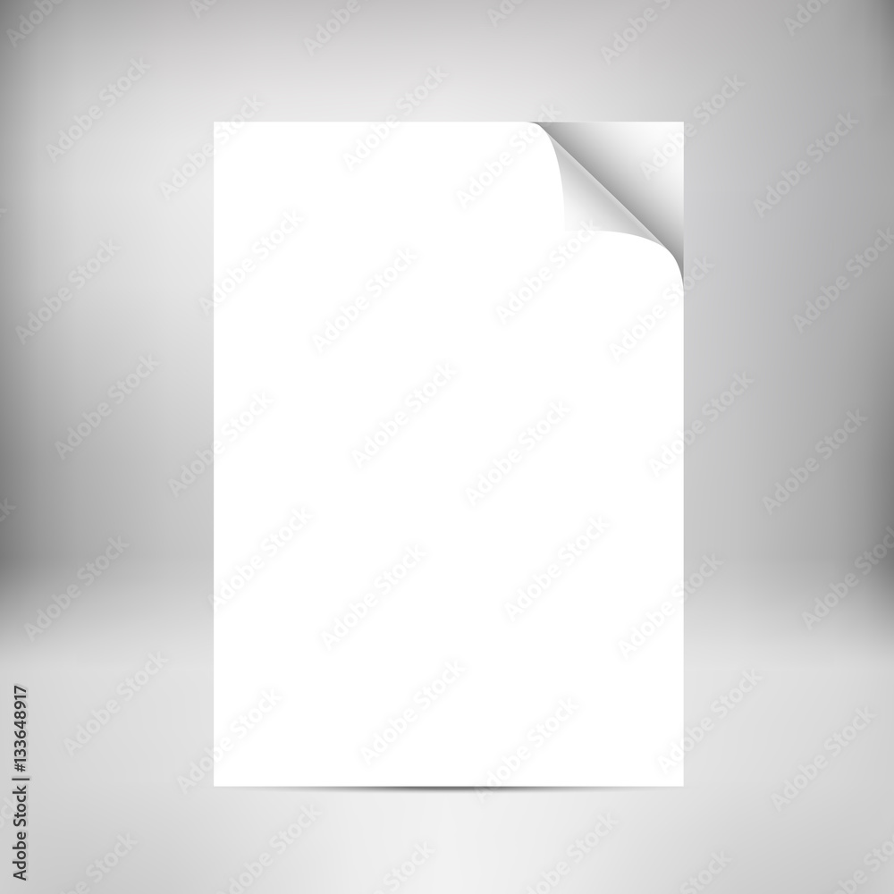 Close up empty paper sheets with curled corner isolated on background. Photo realistic paper with shadow. Vector stack of papers. Close up empty paper sheets with curled corner isolated on background. Photo realistic paper with shadow. Vector stack of papers.