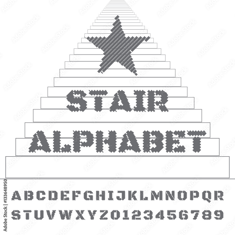 Vector stair font. Stair alphabet.