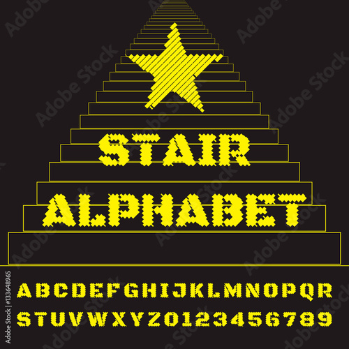 Vector stair font. Stair alphabet.