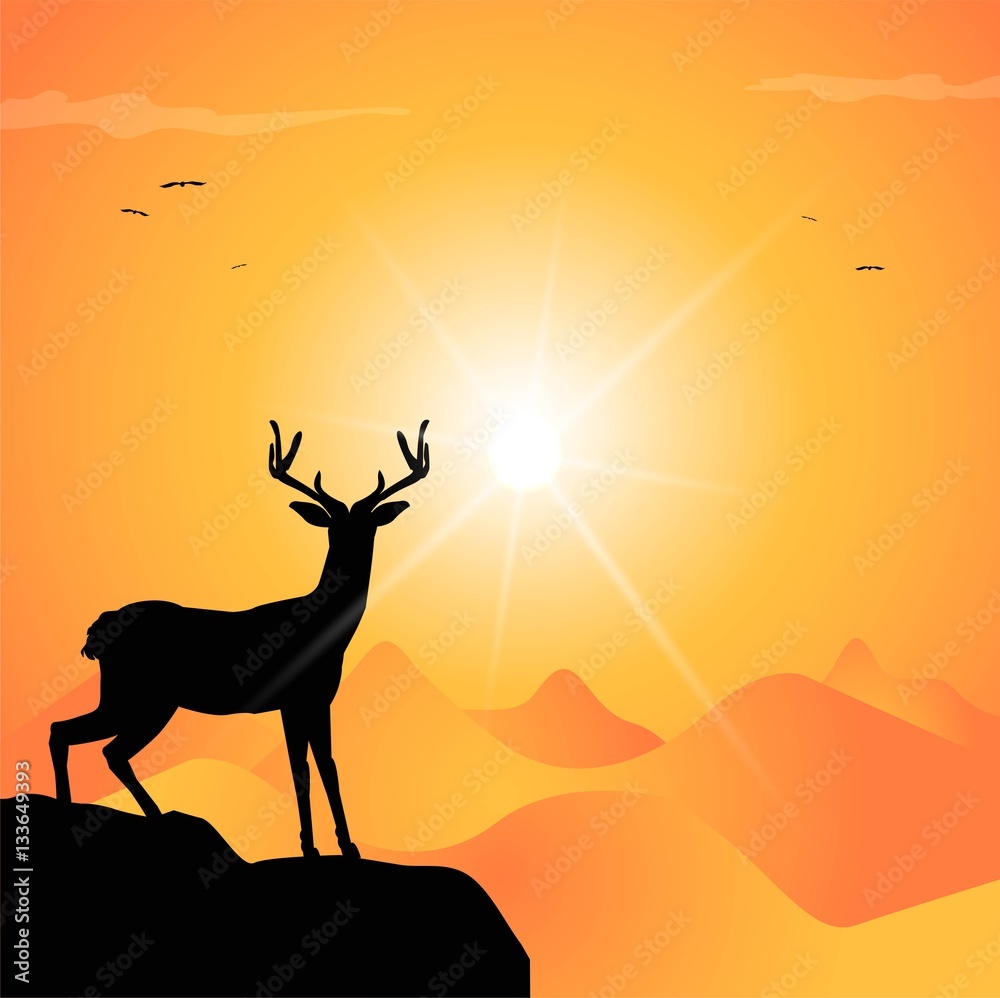 silhouette di cervo al tramonto