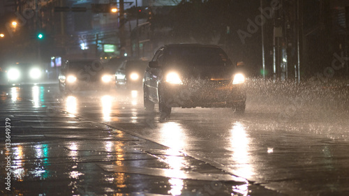 car in rain