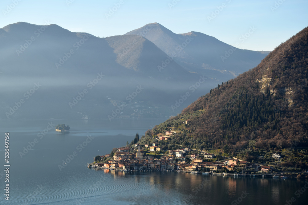 An suggestive view of Lake Iseo at sunset