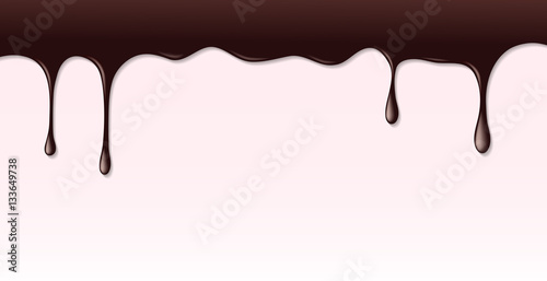 Dark chocolate syrup leaking on pink cake background