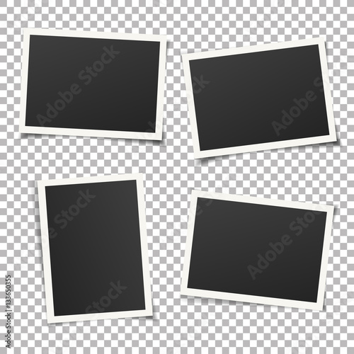 Collection of vintage photo frames. Old photo frame with transparent shadow on background. Vector illustration for your photos. Decorative vector template can be use for pictures or memories.  photo