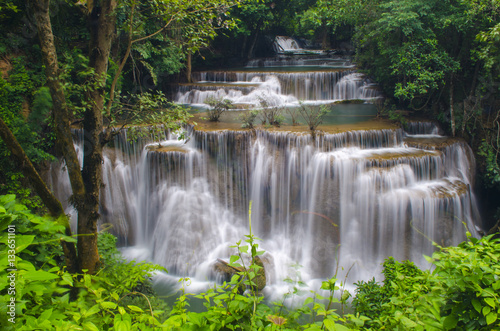 Huay Mae Kamin Waterfall, beautiful waterfall in autumn forest, Kanchanaburi province, Thailand