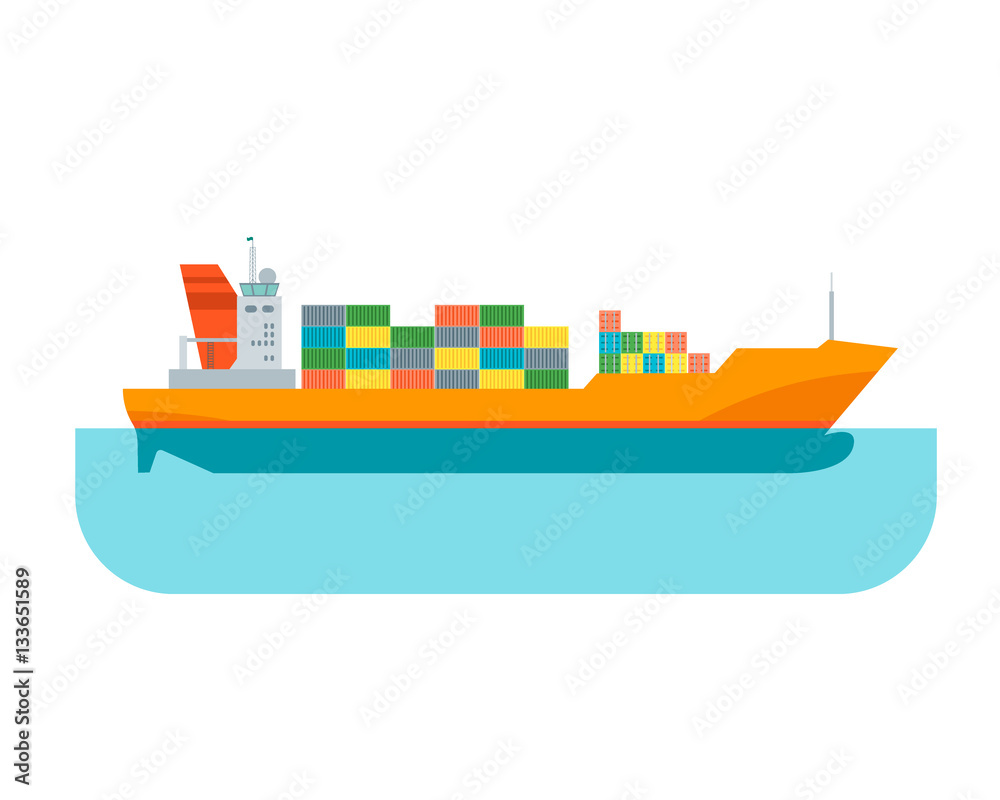 Cartoon Cargo Ship. Vector Cartoon Cargo Ship. Vector