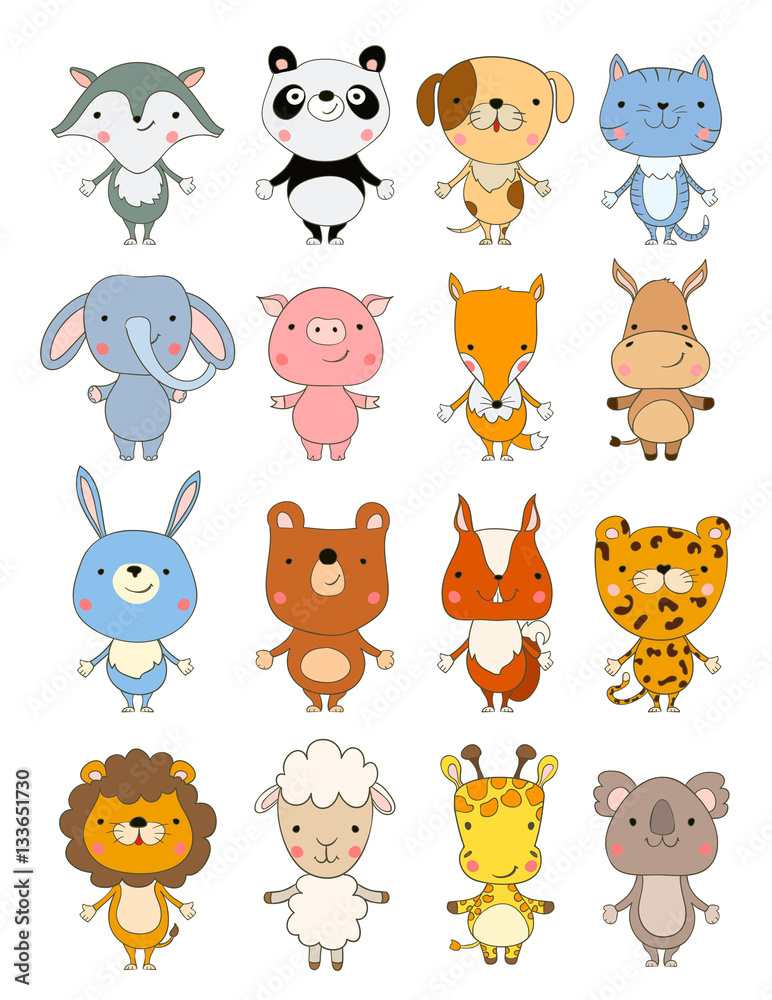 Obraz premium set of cute cartoon animals. vector