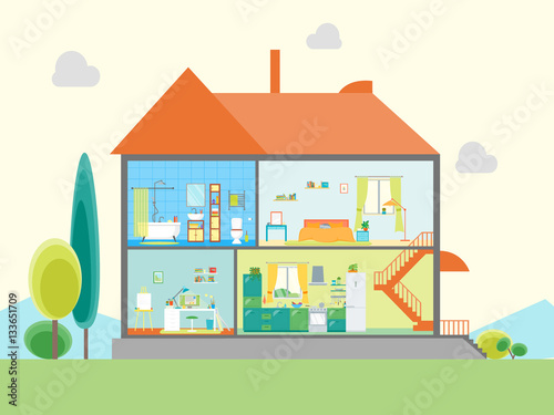 House in Cut View. Vector